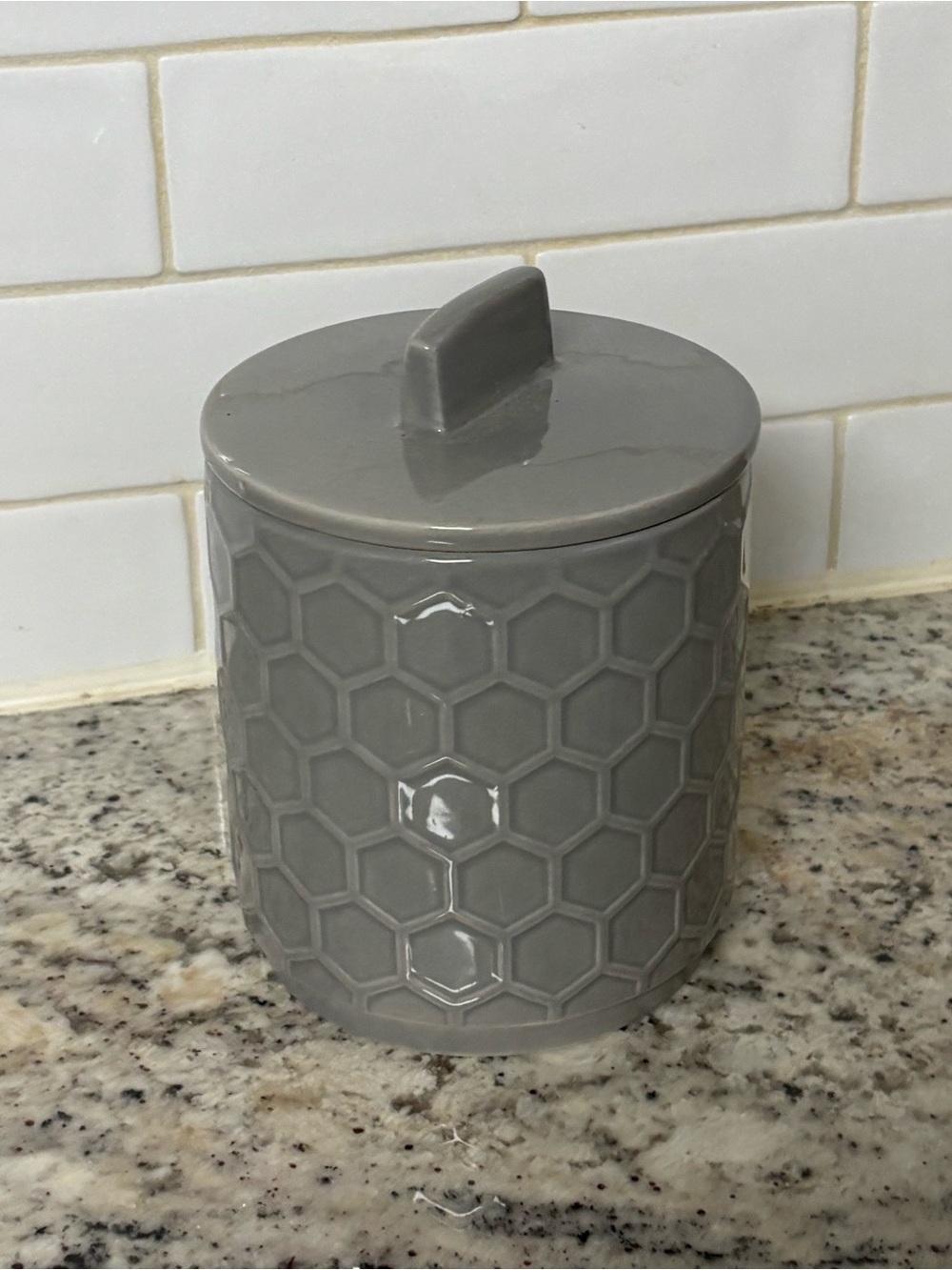 Gray Honeycomb Ceramic Kitchen Canister w Lid Modern Farmhouseb